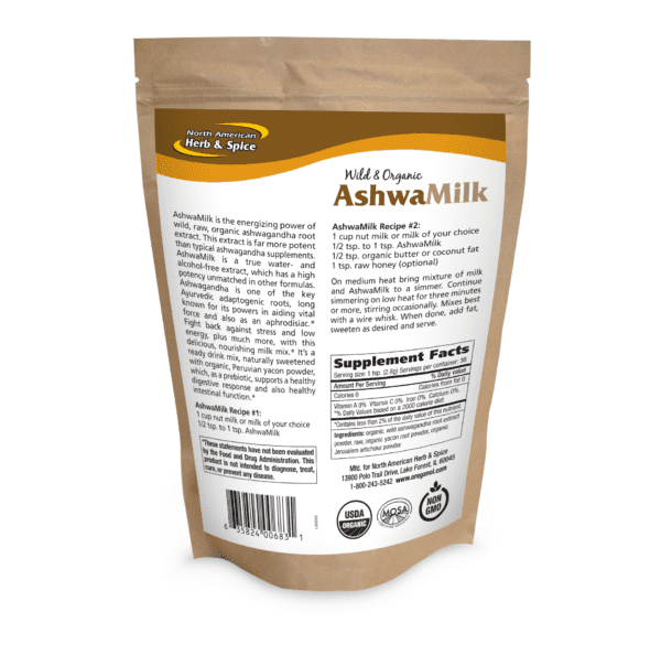 AshwaMilk Supplement Facts Label
