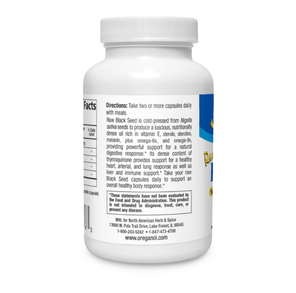 Black Seed 90 Capsules Directions Label