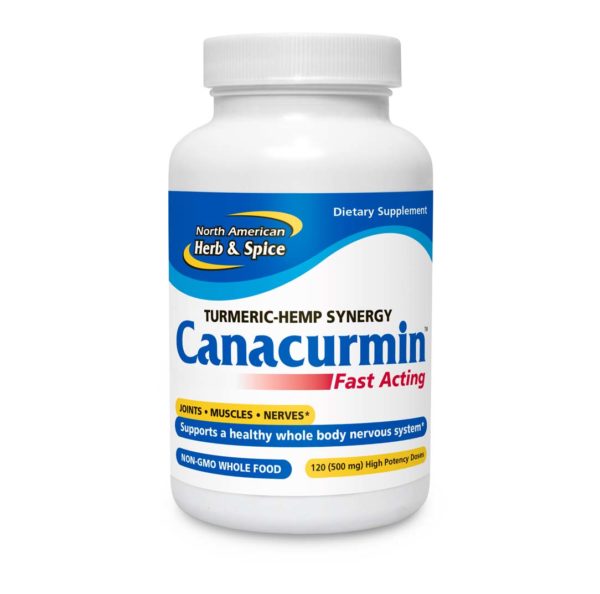 Front of Canacurmin 60 dose bottle