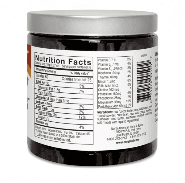 ChagaChunks 4oz Nutrition Facts Label