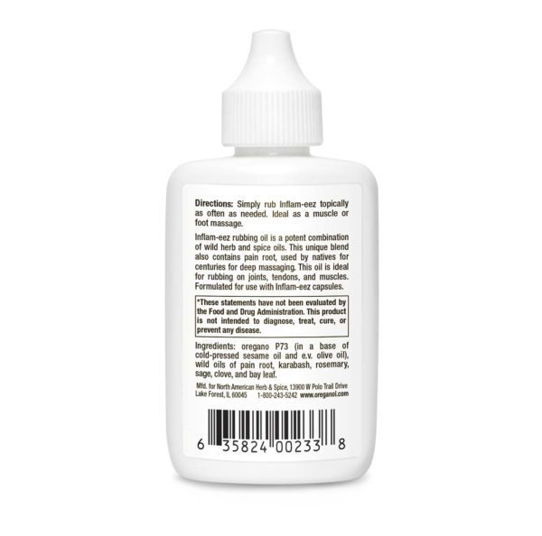 back of Inflam-eez-2oz directions and ingredients