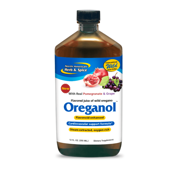 Pomegranate and Grape Oreganol front label