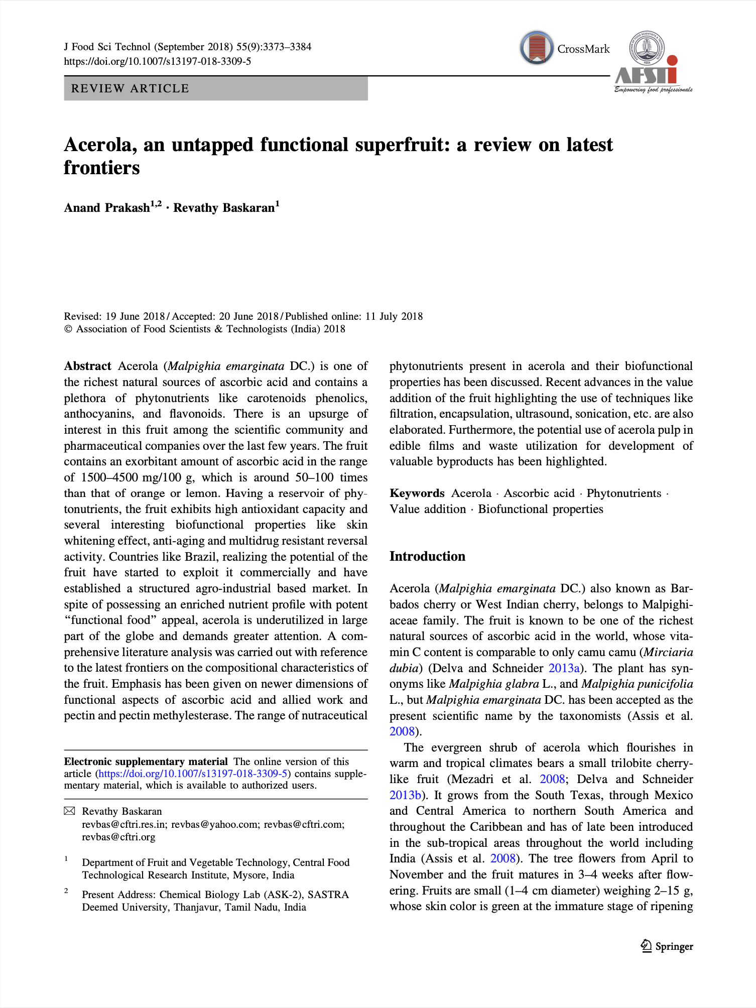 Featured image for “Acerola, an untapped functional superfruit: a review on latest frontiers”
