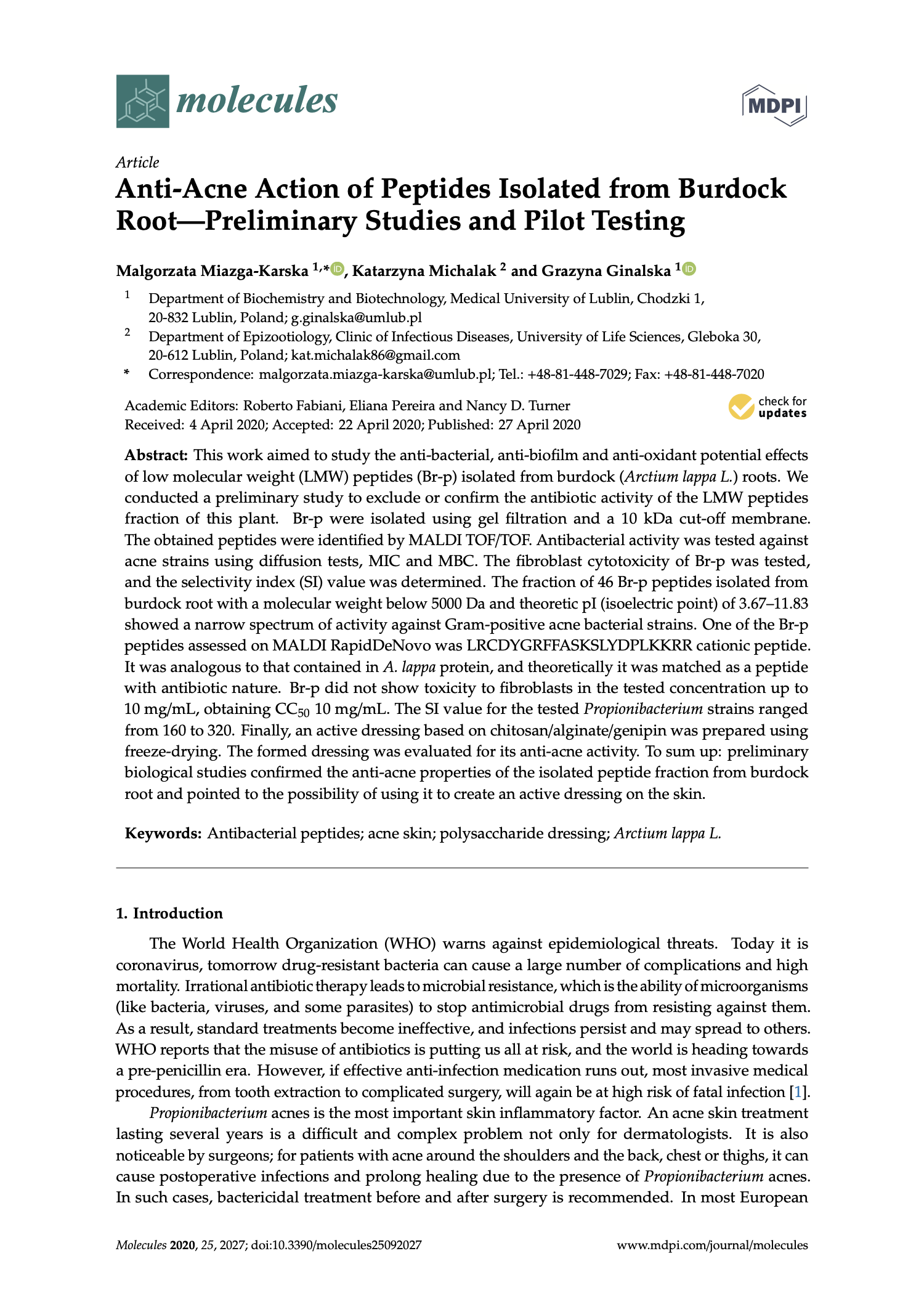 Featured image for “Anti-Acne Action of Peptides Isolated from Burdock Root—Preliminary Studies and Pilot Testing”