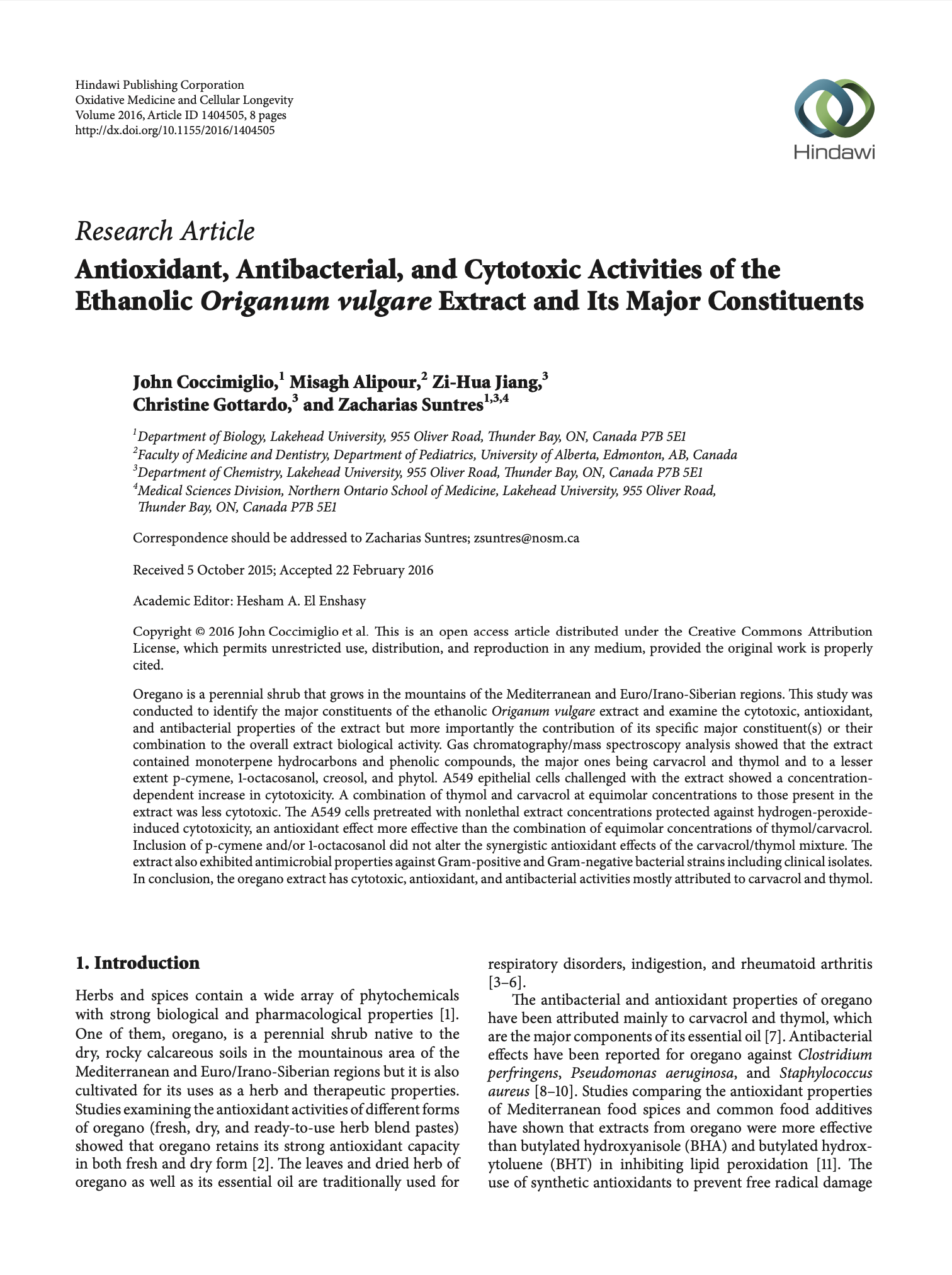 Featured image for “Antioxidant, Antibacterial, and Cytotoxic Activities of the Ethanolic Origanum vulgare Extract and Its Major Constituents”