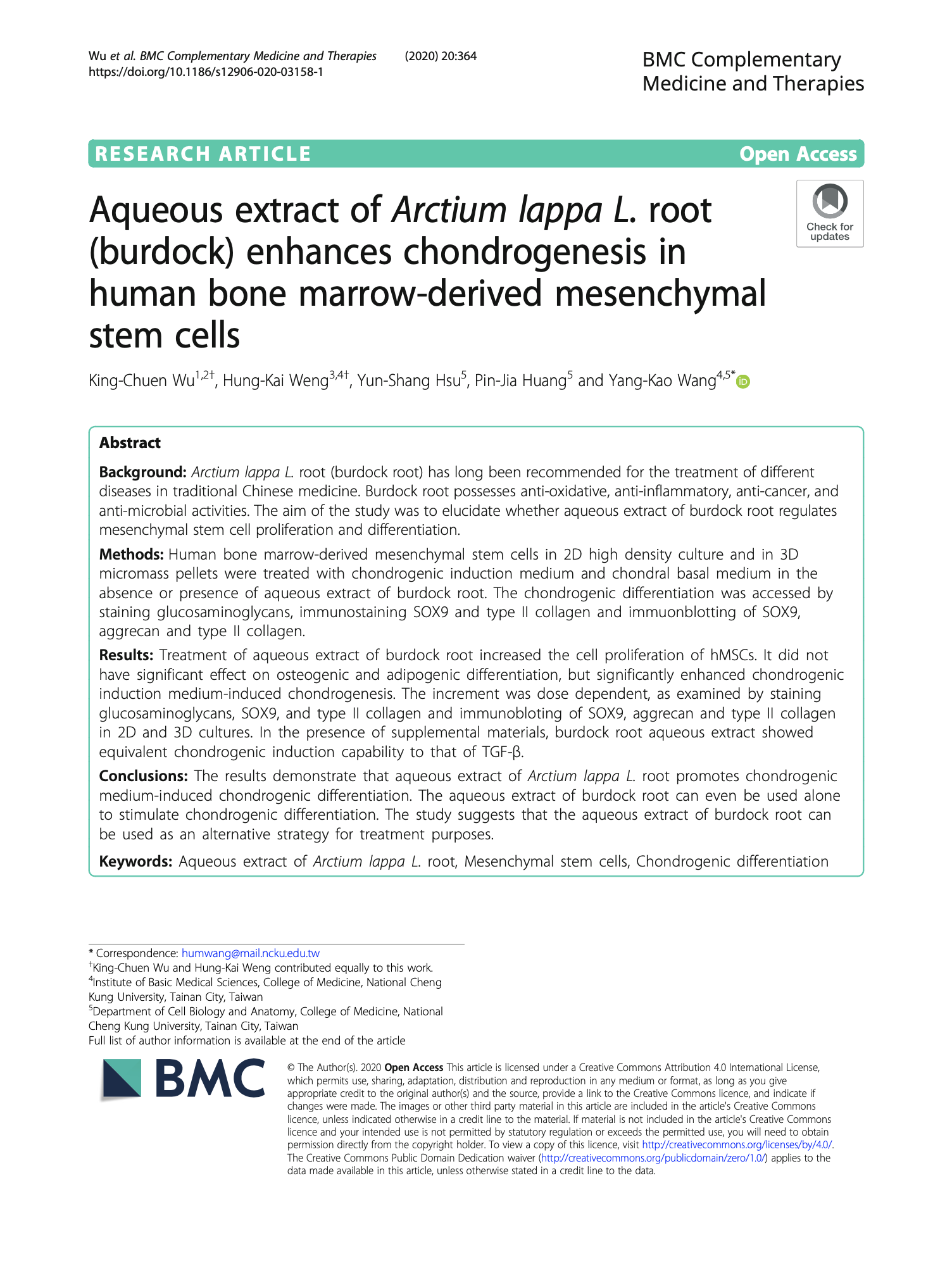 Featured image for “Aqueous extract of Arctium lappa L. root (burdock) enhances chondrogenesis in human bone marrow-derived mesenchymal stem cells”