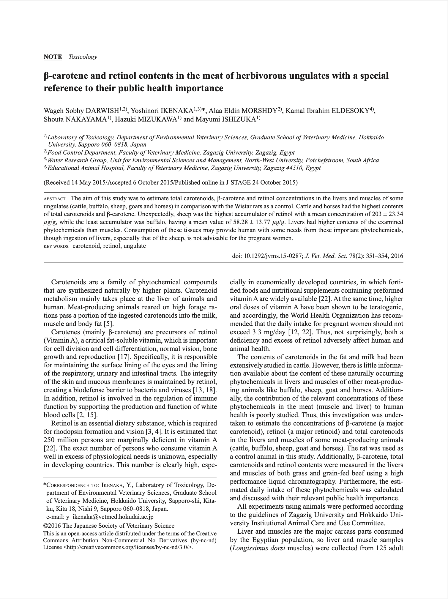 Featured image for “β-carotene and retinol contents in the meat of herbivorous ungulates with a special reference to their public health importance”