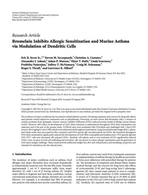 Bromelain Inhibits Allergic Sensitization and Murine Asthma via