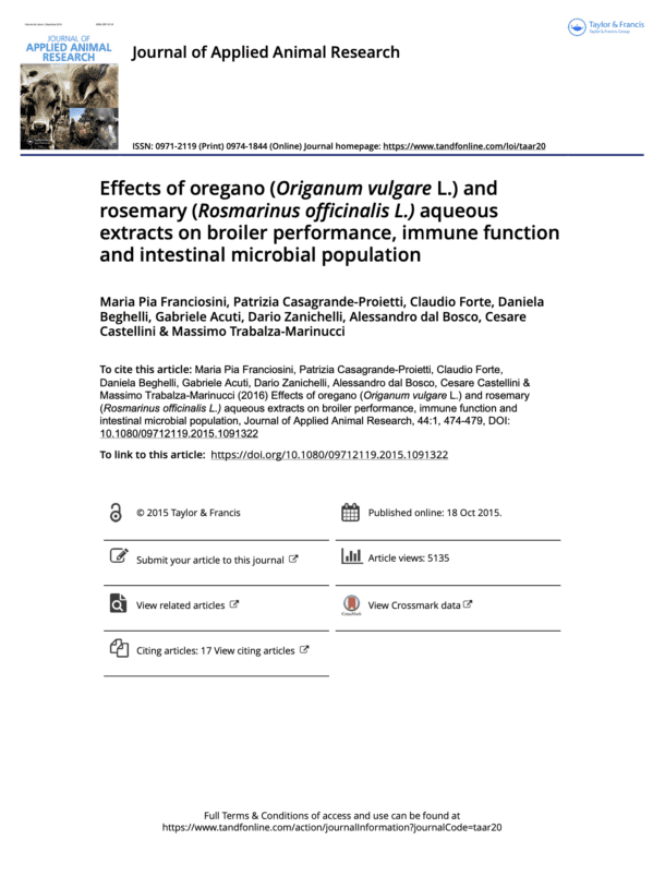Effects of oregano (Origanum vulgare L.) and rosemary (Rosmarinus officinalis L.) aqueous