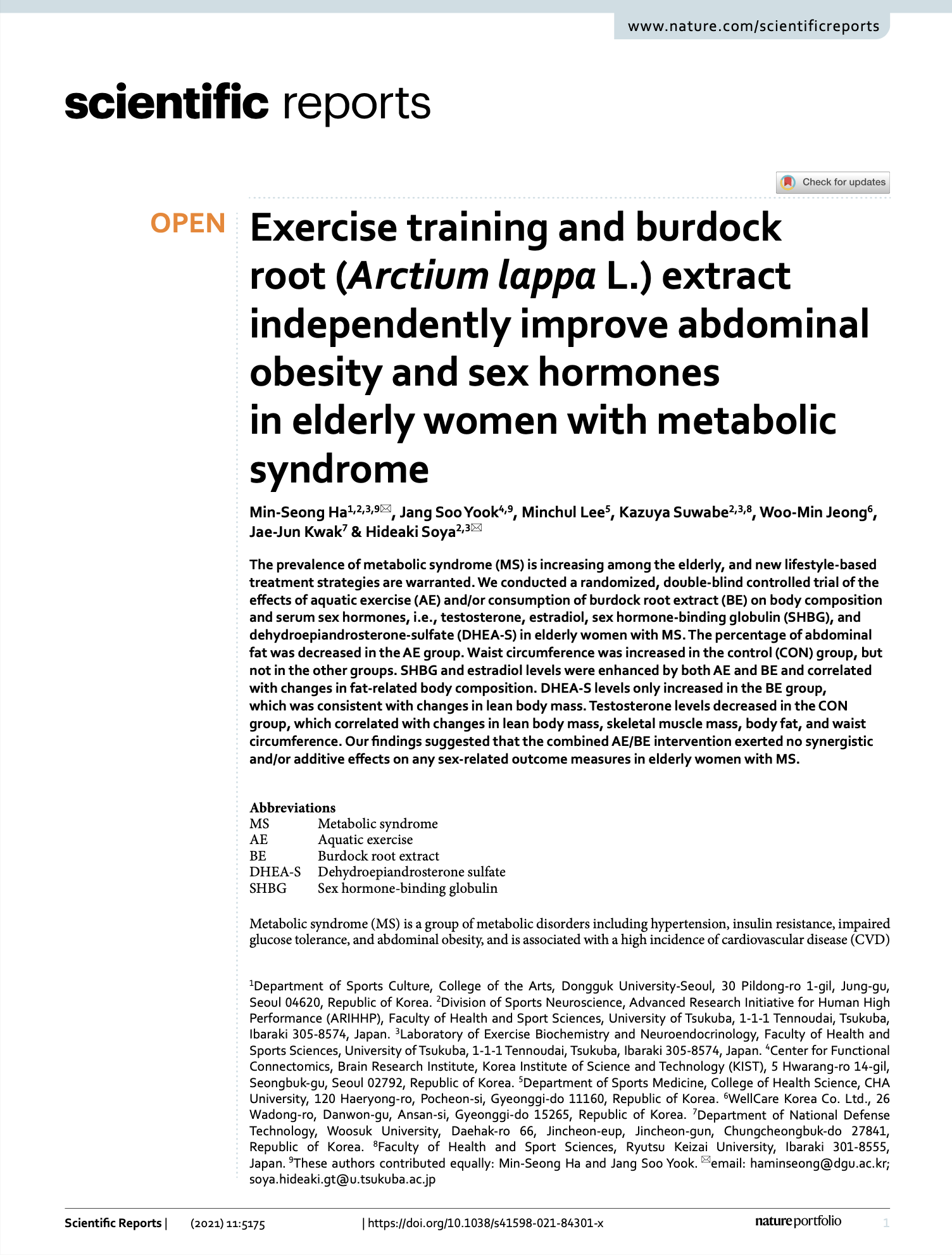 Featured image for “Exercise training and burdock root (Arctium lappa L.) extract independently improve abdominal obesity and sex hormones in elderly women with metabolic syndrome”
