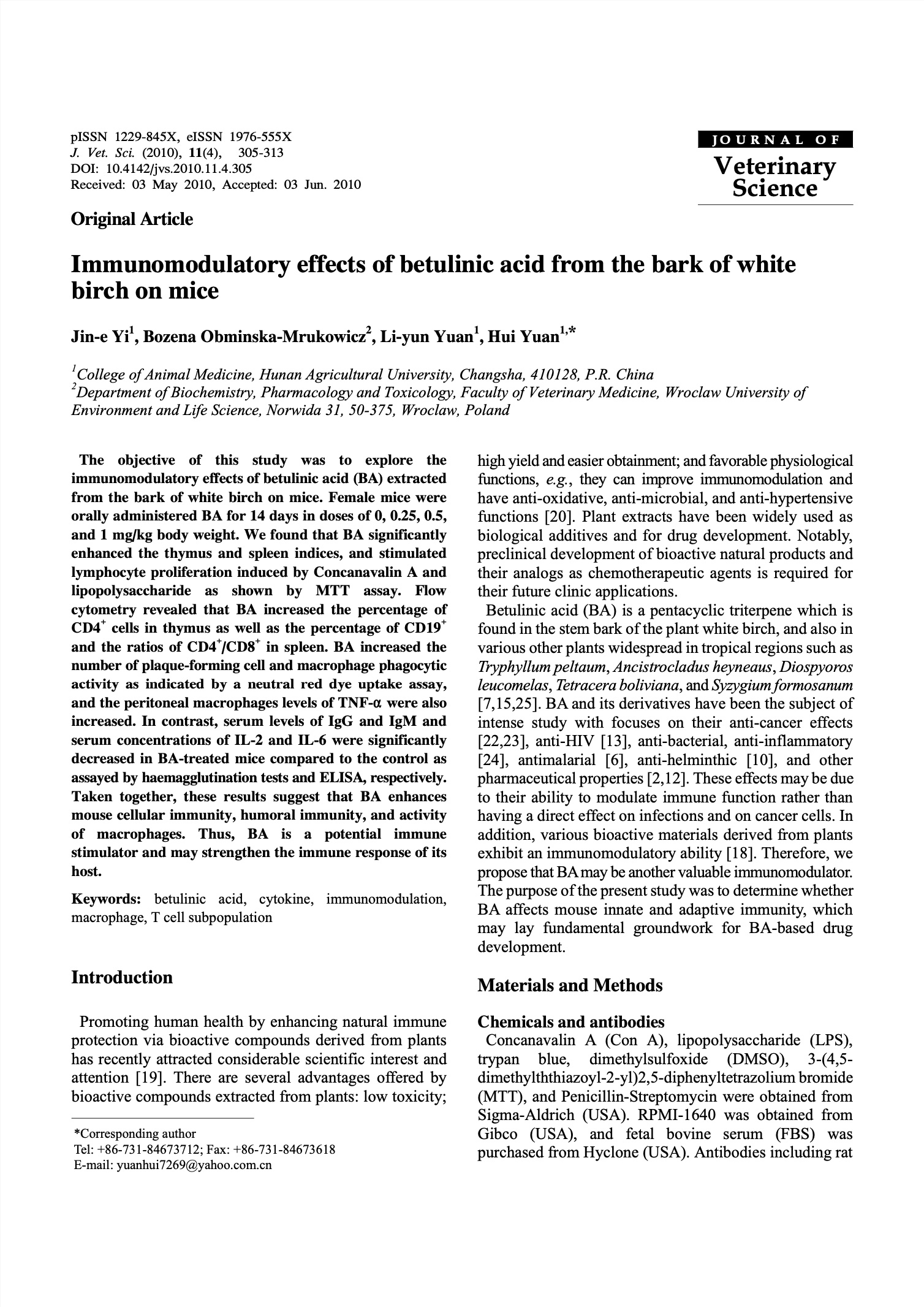 Featured image for “Immunomodulatory effects of betulinic acid from the bark of white birch on mice”
