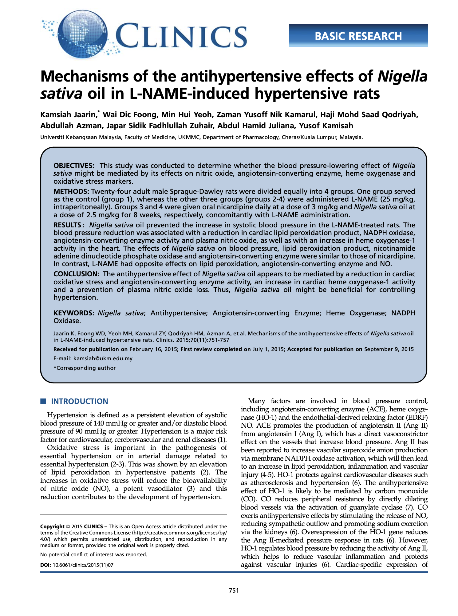 Featured image for “Mechanisms of the antihypertensive effects of Nigella sativa oil in L-NAME-induced hypertensive rats”