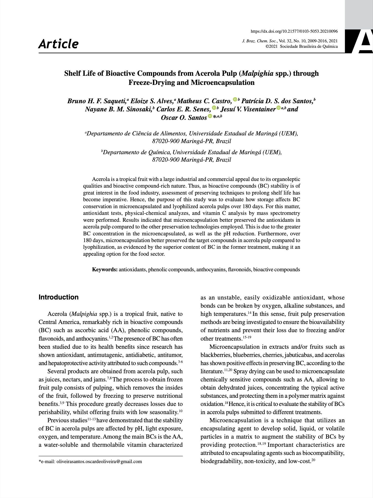 Featured image for “Shelf Life of Bioactive Compounds from Acerola Pulp (Malpighia spp.) through Freeze-Drying and Microencapsulation”