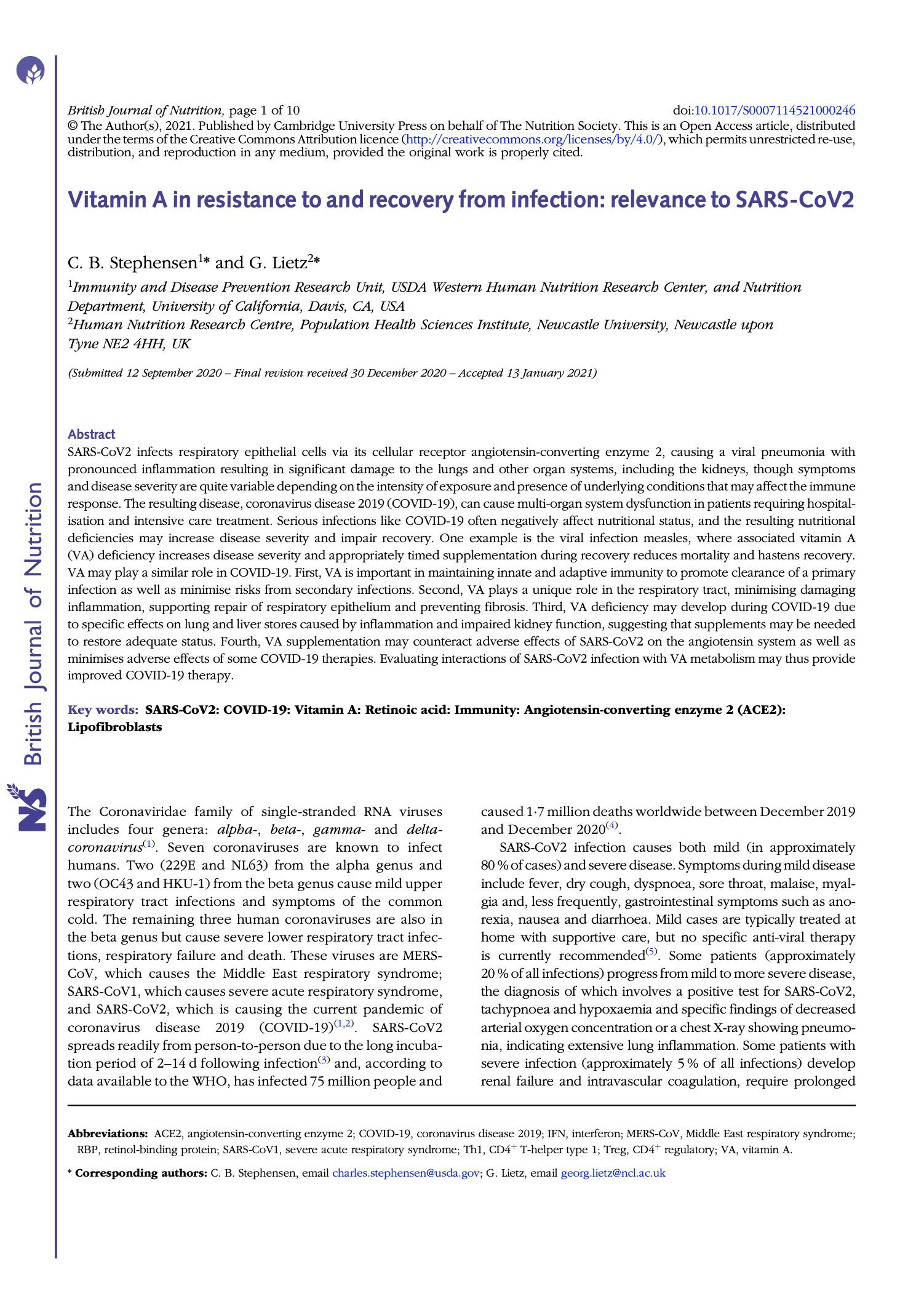 Featured image for “Vitamin A in resistance to and recovery from infection: relevance to SARS-CoV2”