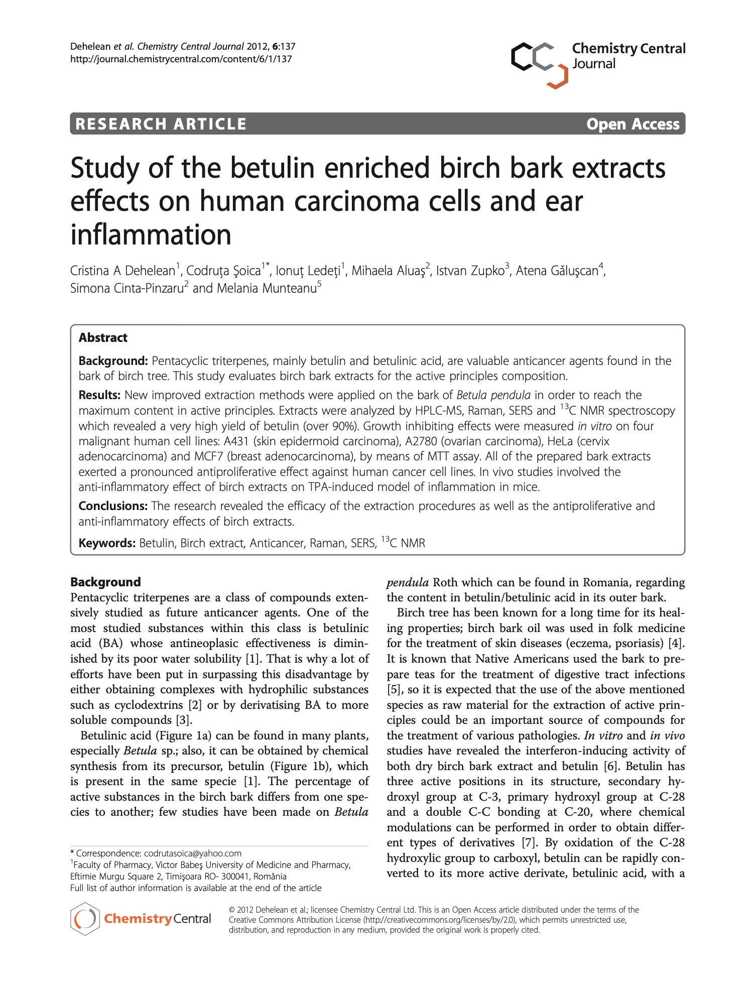 Featured image for “Study of the betulin enriched birch bark extracts effects on human carcinoma cells and ear inflammation”