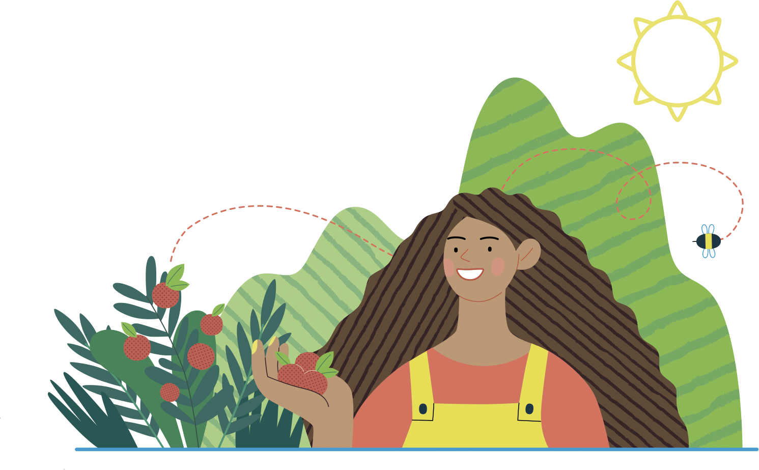 Cartoon of a woman harvesting plants