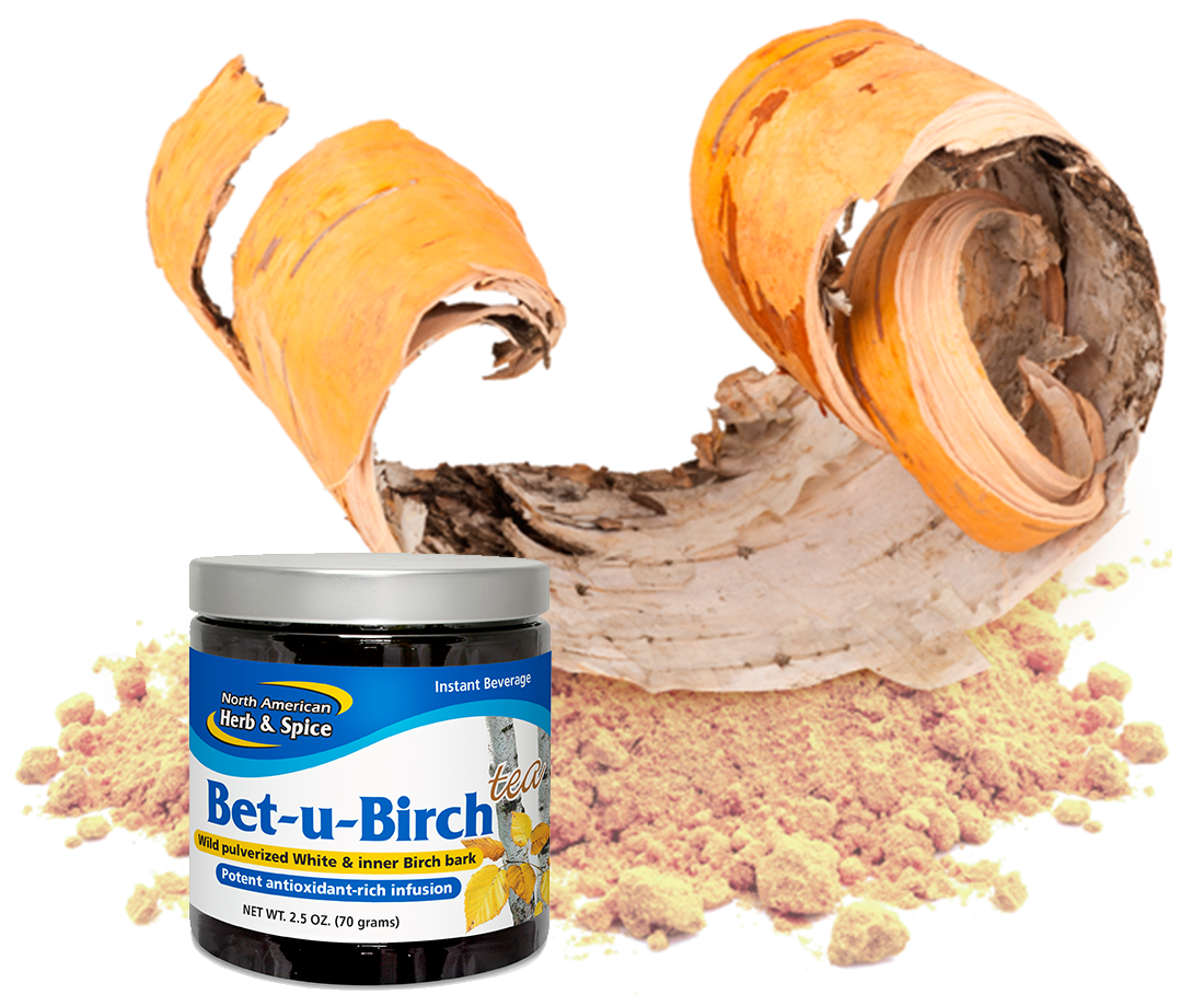 Raw birch bark with Bet-u-Birch tea product