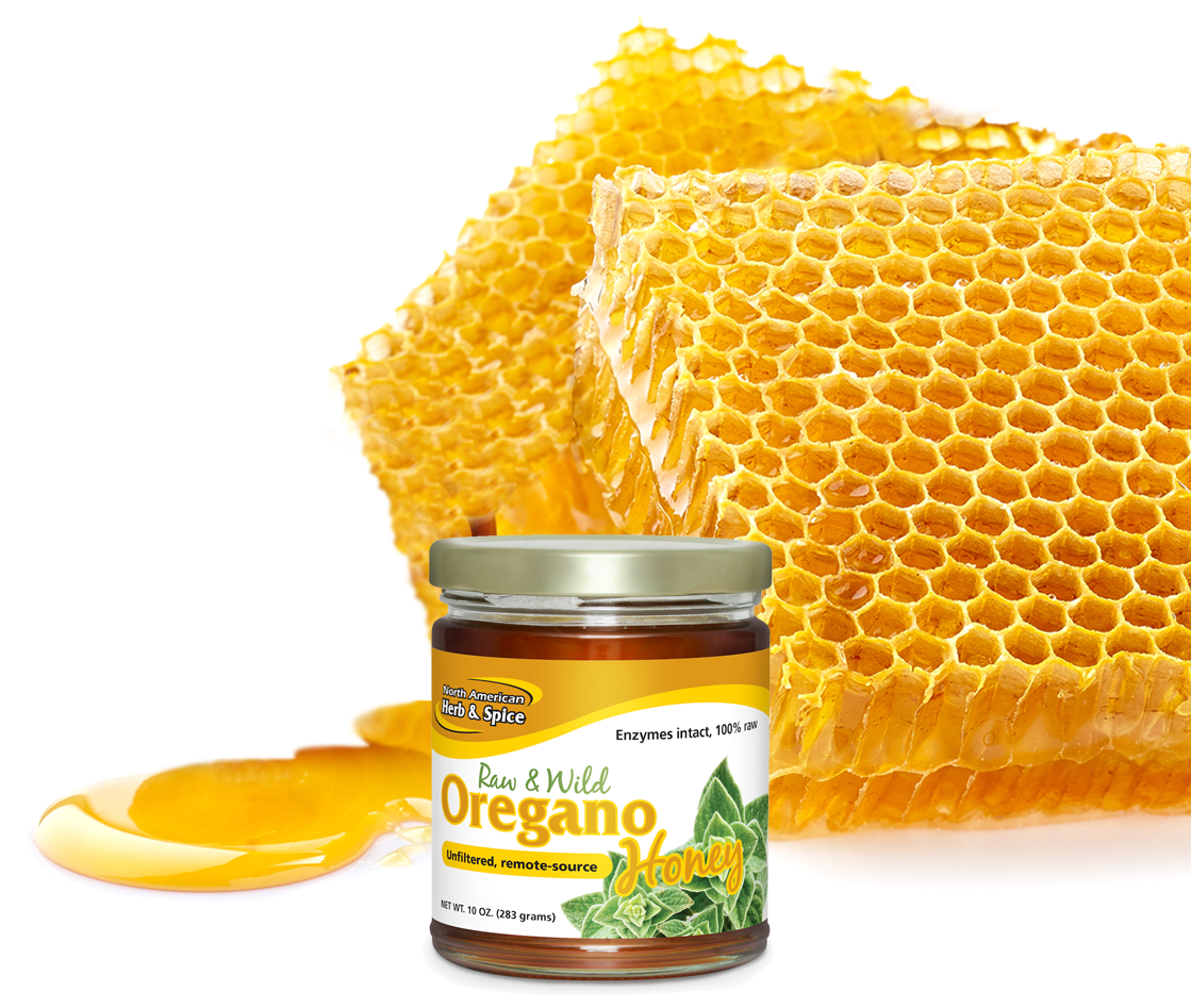 Raw honeycombs with Oregano Honey jar