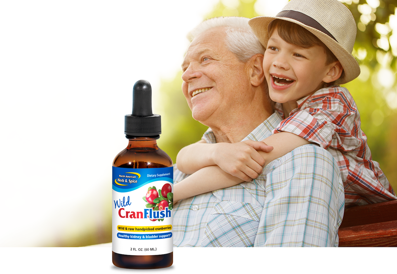 Grandpa and kid featuring CranFlush product
