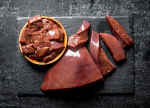Sliced raw liver. Sliced raw liver.