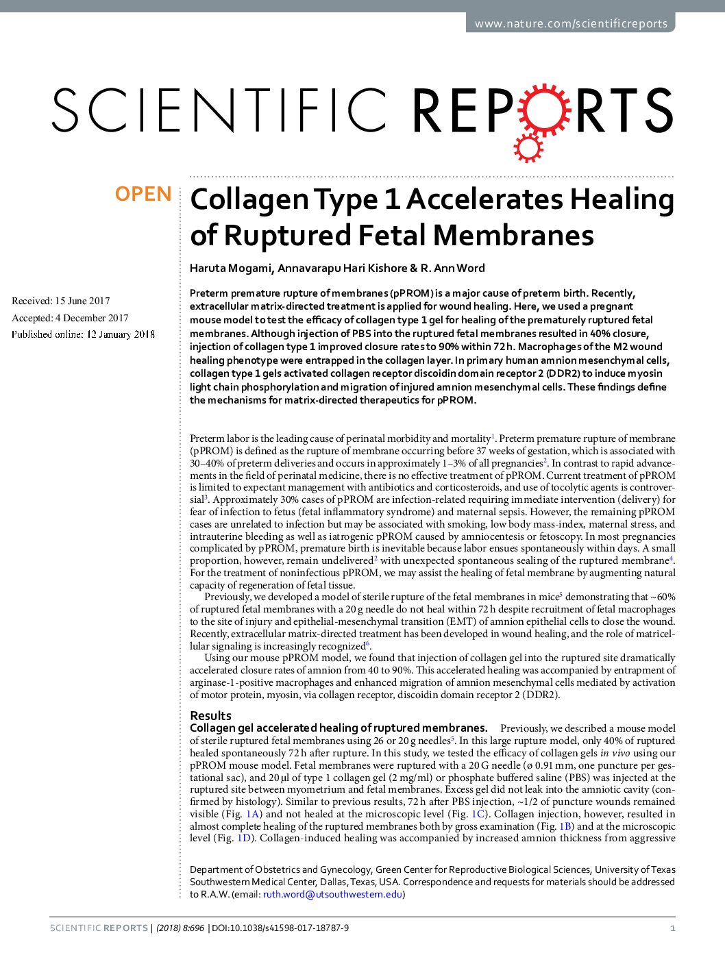 Featured image for “Collagen Type 1 Accelerates Healing of Ruptured Fetal Membranes”