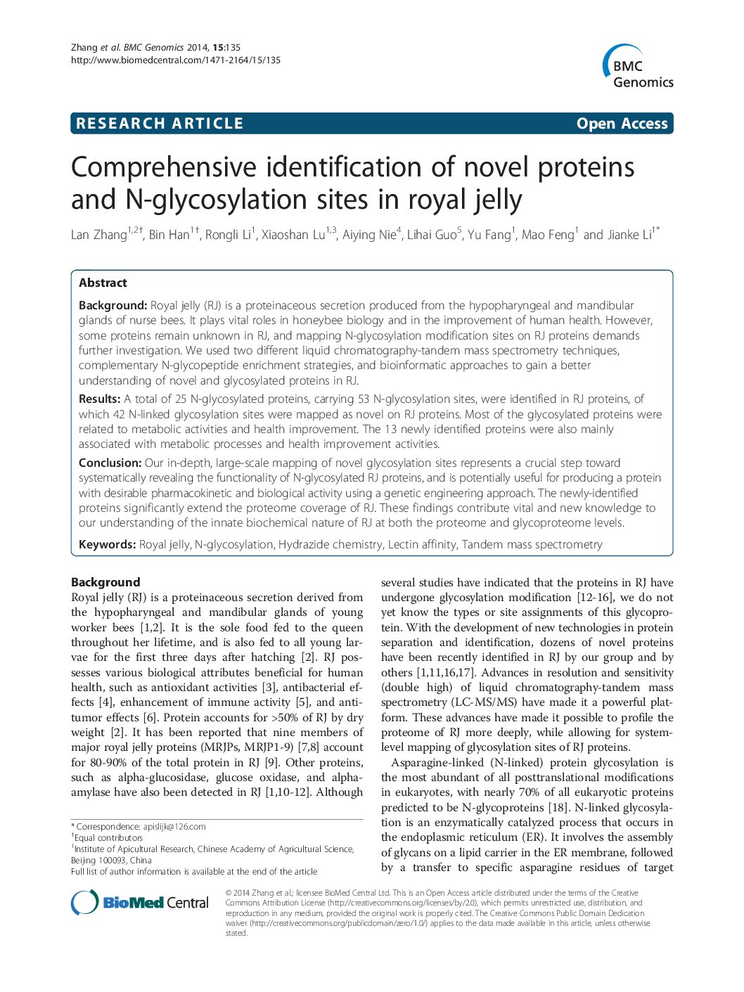 Featured image for “Comprehensive identification of novel proteins and N-glycosylation sites in royal jelly”