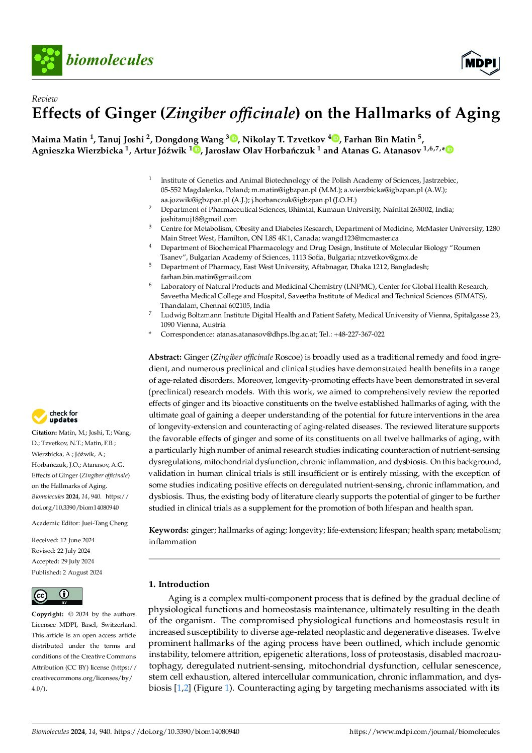Featured image for “Effects of Ginger (Zingiber officinale) on the Hallmarks of Aging”