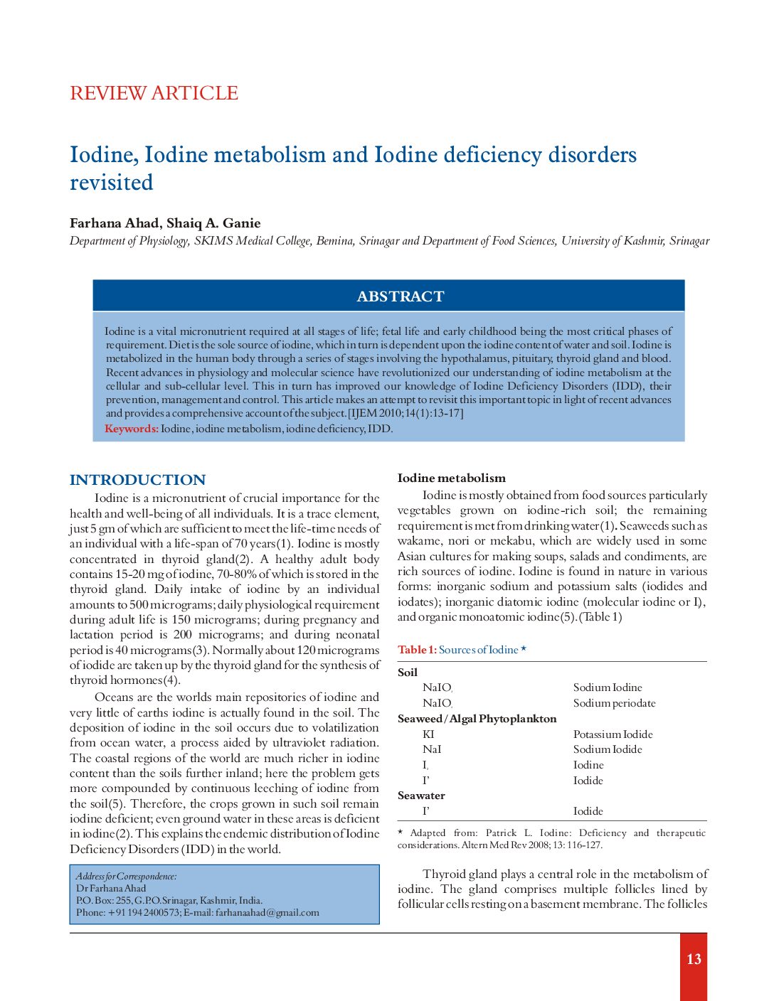 Featured image for “Iodine, Iodine metabolism and Iodine deficiency disorders”