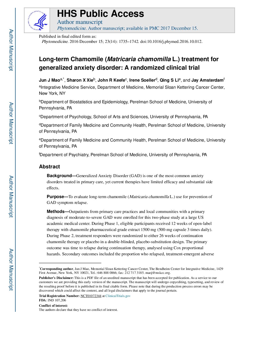 Featured image for “Long-term Chamomile (Matricaria chamomilla L.) treatment for generalized anxiety disorder: A randomized clinical trial”