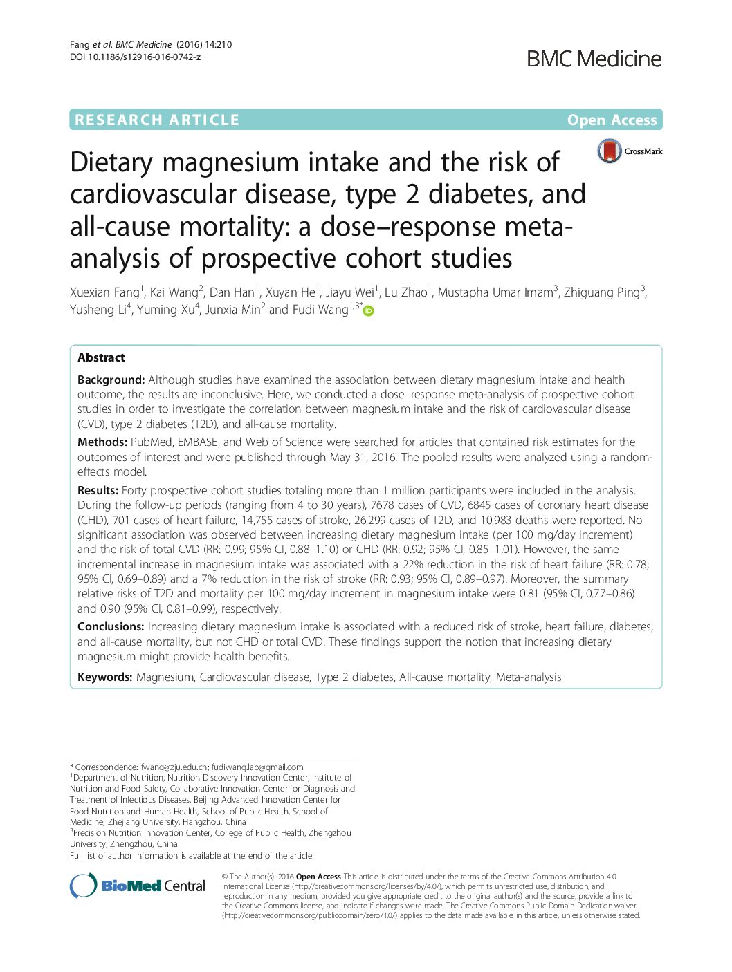 Featured image for “Dietary magnesium intake and the risk of cardiovascular disease, type 2 diabetes, and all-cause mortality: a dose–response meta- analysis of prospective cohort studies”