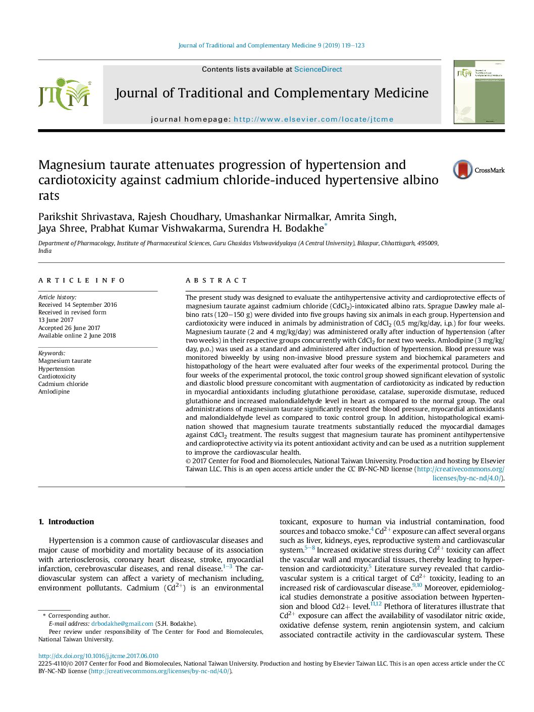 Featured image for “Magnesium taurate attenuates progression of hypertension and cardiotoxicity against cadmium chloride-induced hypertensive albino rats”