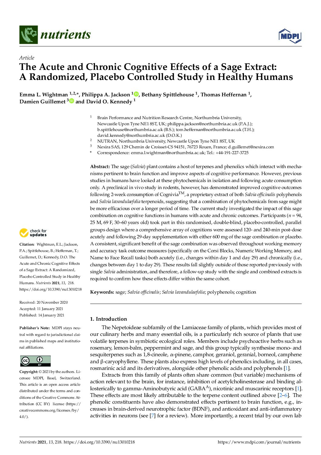 Featured image for “The Acute and Chronic Cognitive Effects of a Sage Extract: A Randomized, Placebo Controlled Study in Healthy Humans”