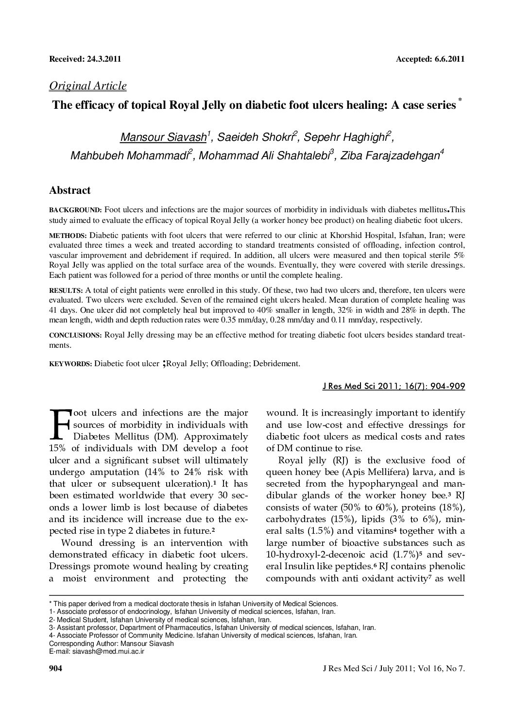 Featured image for “The efficacy of topical Royal Jelly on diabetic foot ulcers healing”