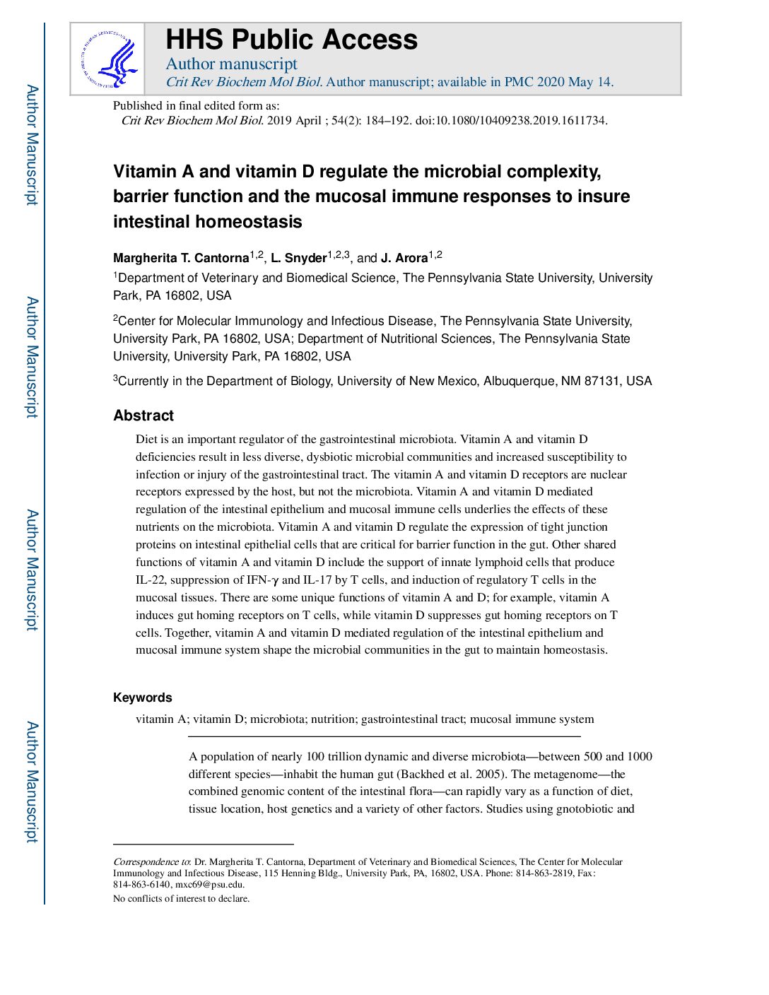 Featured image for “Vitamin A and vitamin D regulate the microbial complexity, barrier function and the mucosal immune responses to insure intestinal homeostasis”
